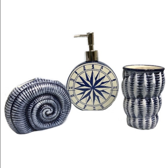 Ocean Life Popular Bath Other - Nautical Beach Vanity Accessory Ceramic Set Blue